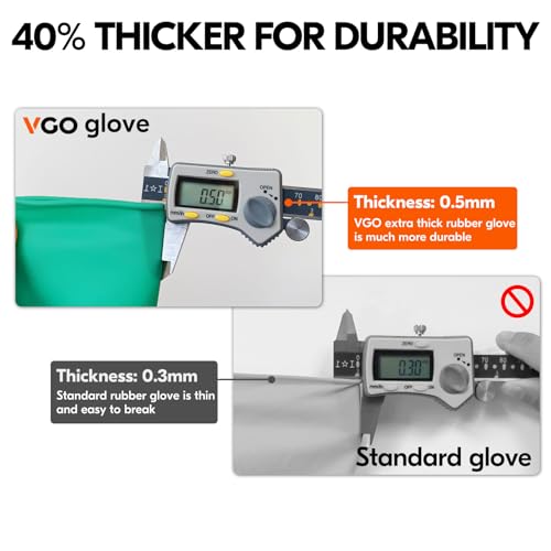 Vgo... 3-Pairs Reusable Household Gloves, Rubber Dishwashing gloves, Extra Thickness, Long Sleeves, Kitchen Cleaning, Working, Painting, Gardening, Pet Care (Size L, Green, HH4601) - color: 3 Pairs - Green, size: Large