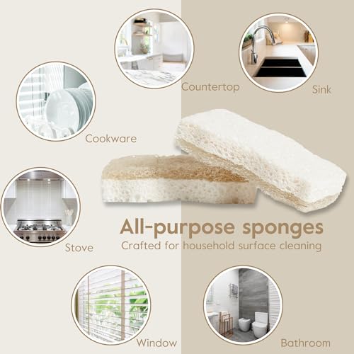 Grove Co. Coconut Scrubber Sponges, 6 Count, Dual Sided, Non-Scratch | 100% Plant-Based Cellulose; Super Absorbent; Removes Tough Messes; Easy to Clean
