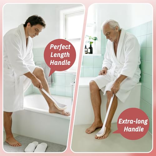 New Foot Brush & Foot Files Set(3PCS), 3-in-1 Foot Scrubber with Long Handle, 10.2’’-27.5’’Adjustable Foot Scrub Brush and 2 Upgrade Foot File Callus Remover, Gift-Box Packed(Pink+2*Foot File) - color: Pink Kit04