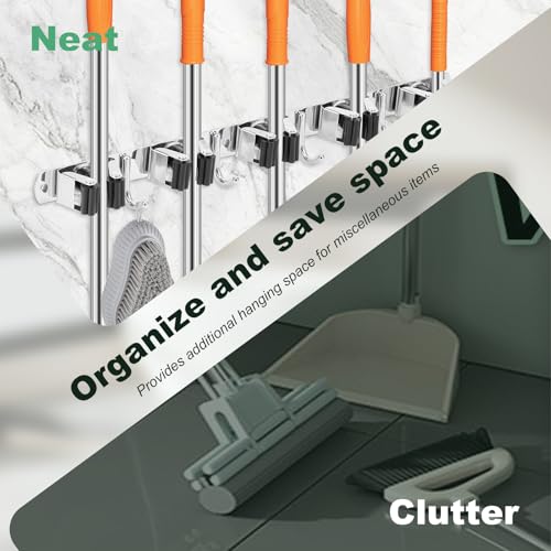 Mop Broom Holder Wall Mount, Non Slip Broom Mop Holder, Broom Organizer, Stainless Steel Broom Hanger Wall Mount for Home Kitchen Garden Laundry Garage, 2 Mounting Methods (Style 2) - color: Style 2