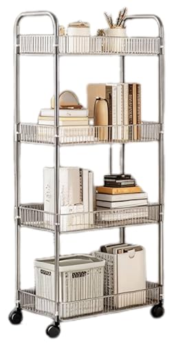 Sooyee Clear 4-Tier Plastic Rolling Utility Cart with Wheels, Multi-Functional Storage Trolley for Office, Living Room, Kitchen, Movable Storage Organizer with Wheels - color: Clear, size: Wide 4 Tier