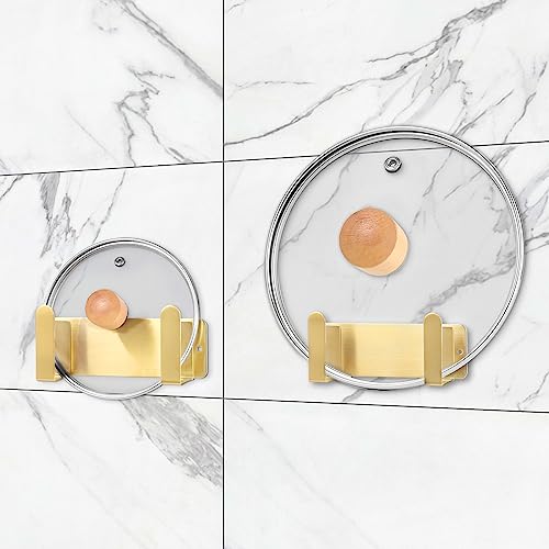 Pot Lid Rack, Wall Mounted 304 Stainless Steel Pan Lid Organizer Holder, Self Adhesive, Kitchen Cooking Utensil Tool(Gold,Set of 2) - color: Gold,Set of 2