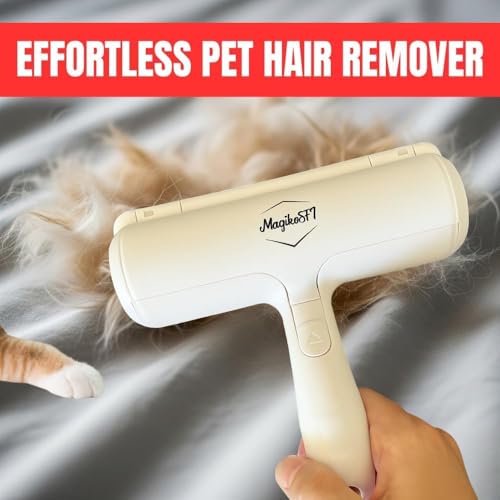 Pet Hair Remover Roller Reusable Lint Roller for Dog & Cat Hair – Fur Remover for Couch, Furniture, Carpet, Car Seats & Clothes – Portable Manual Pet Hair Cleaning Brush (White) - color: White