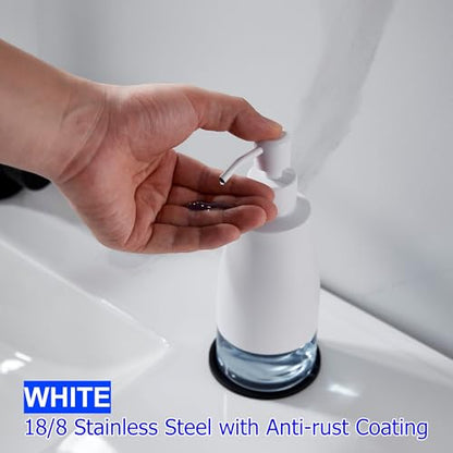 Gaussra White Soap Dispenser with Coaster and Stickers, Stainless Steel and Glass Bottle Hand Pump Dispenser, Refillable Liquid Hand Soap Dispenser for Bathroom & Kitchen (11OZ / 320ML) - color: White