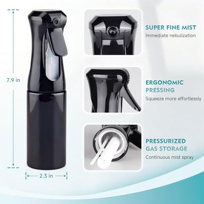 Continuous Spray Bottle, 6.8 OZ Hair Spray Bottles, Ultra-Fine Mister Spray Bottle for Hairstyling, Cleaning, Plants, Pets, Salons, and More (1 Pack) - color: Whole Black