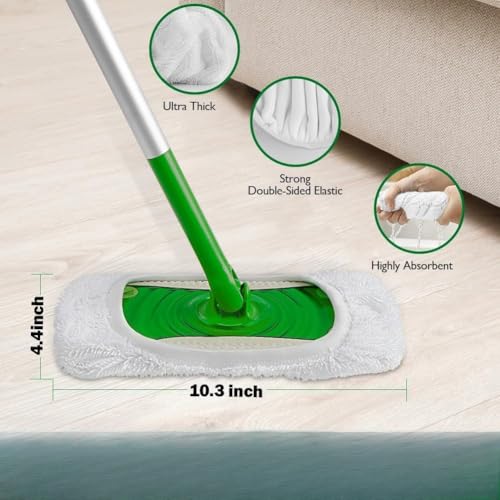 Microfiber Mop Pads - 4 Pack Reusable Washable Refills for Wet & Dry Floor Cleaning - Fits Most Standard Mops - White Household Cleaning Pads - color: White