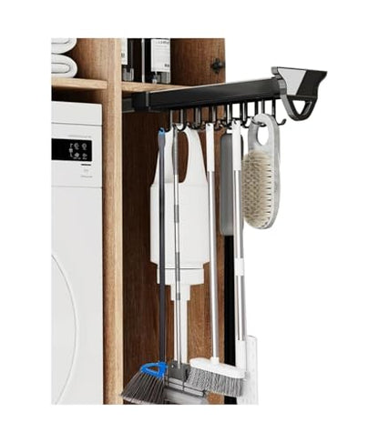 Pull Out Mop and Broom Holder Cabinet Organizer Heavy Duty Aluminum Slide Out Storage Rack with Adjustable Hooks for Kitchen Cabinet Cleaning Tools Pots Pans Closet Storage 31cm/12.2in - size: 31cm/12.2in