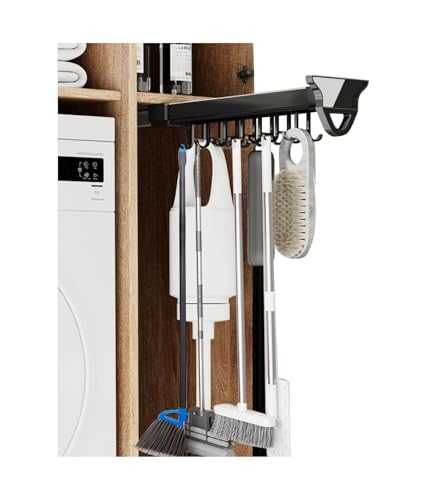 Pull Out Mop and Broom Holder Cabinet Organizer Heavy Duty Aluminum Slide Out Storage Rack with Adjustable Hooks for Kitchen Cabinet Cleaning Tools Pots Pans Closet Storage 56cm/22in - size: 56cm/22in