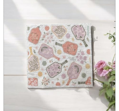 Pickleball Swedish Dishcloth, Reusable Paper Towel, Super Absorbent Cellulose Sponge, Pickleball Pattern, Washable Kitchen Cleaning Cloth (2, Floral Pickleball Paddle) - color: Floral Pickleball Paddle