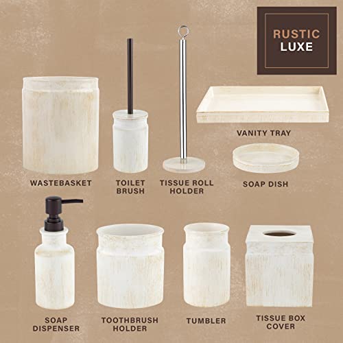 Rustic Luxe Toilet Brush and Holder Set - Beige Toilet Bowl Cleaner Brush with Strong Metal Handle - Long Bristles Toilet Bowl Brush and Holder - Rustic Farmhouse Decor - color: Distressed White