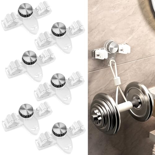 6PCS Broom Holder Mop Hanger Wall Mount, No Drill Suction Cup Mop and Broom Organizer with Hooks, Space Saving Adjustable Rack Removable Mop Clip for Bathroom, Kitchen, Garage, Laundry Room