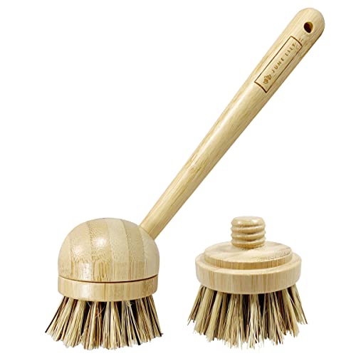JuneLily Long Coconut Dish Brush Plant-Based Vegan for Kitchen Bathroom Cleaning Produce Washing Dishes (Long Dish Brush & Coconut Brush Head) - color: Long Dish Brush & Coconut Brush Head