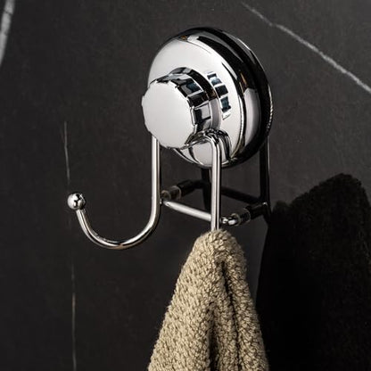 HASKO accessories - Powerful Vacuum Suction Cup Hooks Holder for Towel, Robe and Loofah - Stainless Steel Hook for Bathroom and Kitchen (Chrome)