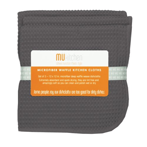 MÜkitchen Waffle Microfiber Cloth | Durable & Super Absorbent for Cleaning & Drying | Set of 3 | Cadet Gray - color: Cadet Grey, size: 12" x 12" Dishcloth