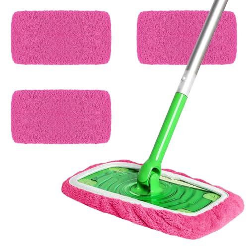 Microfiber Mop Pads - 3 Pack Reusable Washable Refills for Wet & Dry Floor Cleaning - Fits Most Standard Mops - Rose Pink Household Cleaning Pads - color: Rose Pink