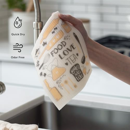 RECYCO Swedish Dishcloths for Kitchen | 6 Pack Kitchens Love Washable Dish Rags | Cellulose Reusable Cleaning Paper Towels | Absorbent Counter Dish Cloth Sponge Kitchen Wipes, 8" L x 7" W - color: Kitchen Love - 6 Pack
