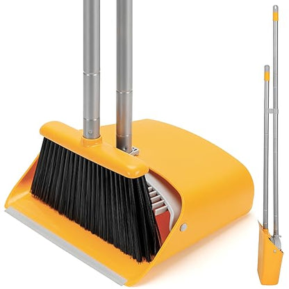 Broom and Dustpan Set with Long Handle 52", Standing Broom and Dust Pan Set for Home Kitchen Room Office Lobby Yellow - color: Yellow