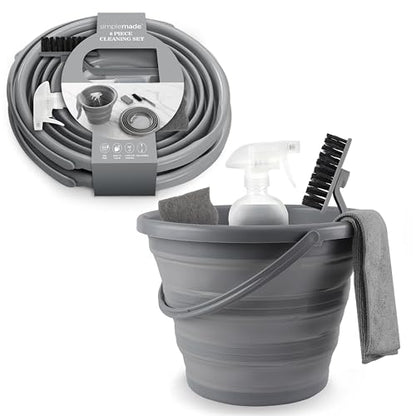 SIMPLEMADE Collapsible Bucket Cleaning Set - Includes 2 Foldable Buckets, Spray Bottle, Rag, Scrubbing Brush and Sponge - Holds Up to 10 liters, Easy Storage, All-Purpose Cleaning Solution - color: Gray