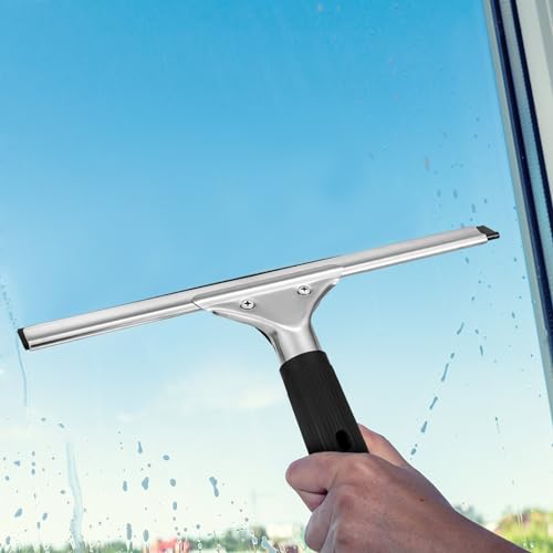 6 Pcs 12'' Professional Steel Window and Glass Squeegee with Replacement Rubber Glass Cleaning Heavy Duty Squeegee for Window Cleaning Streak Free Results - size: 12''