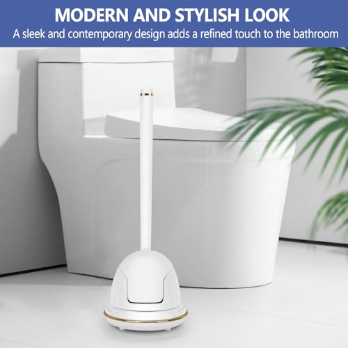 Gold and White Toilet Brush Set with Ergonomic Solid Long Handle, Auto-Opening Base, and Ventilated Base - Great for Bathroom and Toilet Cleaning, White and Gold Bathroom Accessories - size: 1 pack flip cover