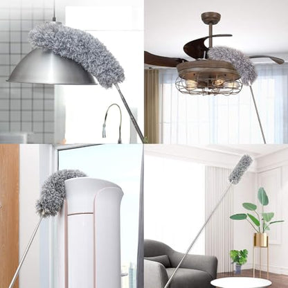 UIMO Microfiber Ceiling Fan Cleaner with 30–100" Telescopic Pole – Extendable Duster for High Ceilings and Fans, Bendable Washable Head, Reusable Cleaning Tool for Furniture, Cars, Keyboard - color: White