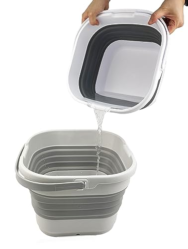 SAMMART 9.5L (2.5 Gallon) Collapsible Rectangular Handy Basket/Bucket (White/Steel Grey(Set of 2)) - color: White/Steel Grey(set of 2)