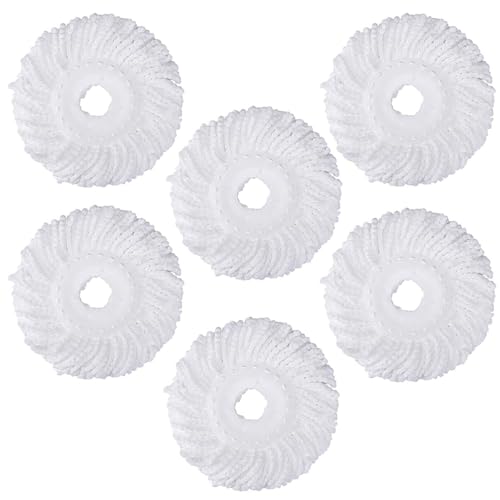 Spin Mop Heads Refill, Easy Wring Microfiber Replacement Pads for Deep Cleaning 6-Pack Universal Fit for Most Round Spin Mops - color: White