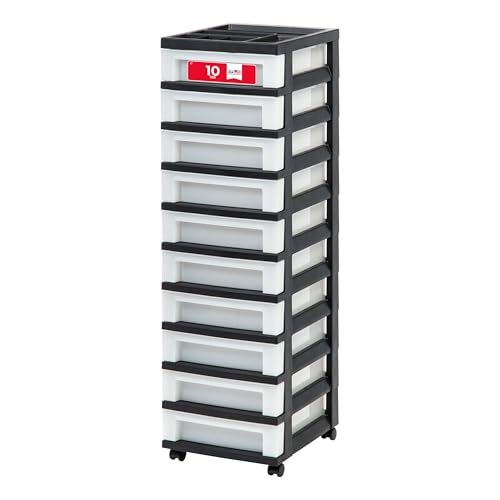 IRIS USA Plastic Drawer Storage Organizer Rolling Cart, with Wheels Casters, 10-Drawers, for Classroom Art Craft Supplies Dresser Closet Bathroom Laundry Room, Black/Pearl - color: Black, size: 10 Drawer with Wheels