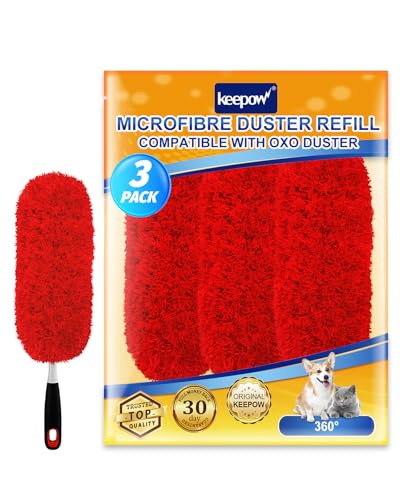 KEEPOW 3 Pack Microfiber Reusable Duster Refills Compatible with OXO Duster, Washable Dusters for Cleaning Compatible with OXO Extendable Duster for Blinds Ceiling(Handle is Not Included) - color: Red-3 Pack