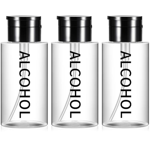 Layhit 3 Pcs 10 oz Alcohol Pump Dispenser Bottles Alcohol Push Down Liquid Dispenser Empty Pumping Bottle Refillable Cosmetic Container for Personal, Salon, Nail Care (Black Cap + Clear Bottle) - color: Black Cap + Clear Bottle