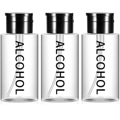 Layhit 3 Pcs 10 oz Alcohol Pump Dispenser Bottles Alcohol Push Down Liquid Dispenser Empty Pumping Bottle Refillable Cosmetic Container for Personal, Salon, Nail Care (Black Cap + Clear Bottle) - color: Black Cap + Clear Bottle