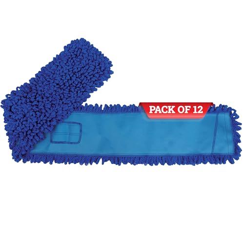 KLEEN HANDLER 48 Inch Microfiber Dust Mop Bulk Pack of 12, X-Large Washable Commercial Dust Mop, Sweeper, Janitorial Mop Head Replacement, Push Mop Broom, Blue - color: Blue - 48 Inch, size: 12 Pack