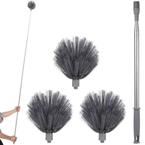 PRETYZOOM Extendable Cobweb Duster with Telescoping Pole and 3 Cleaning Heads Lightweight Spider Web Remover for High Ceilings and Outdoor Use Adjustable Length up to 94.5 Inches