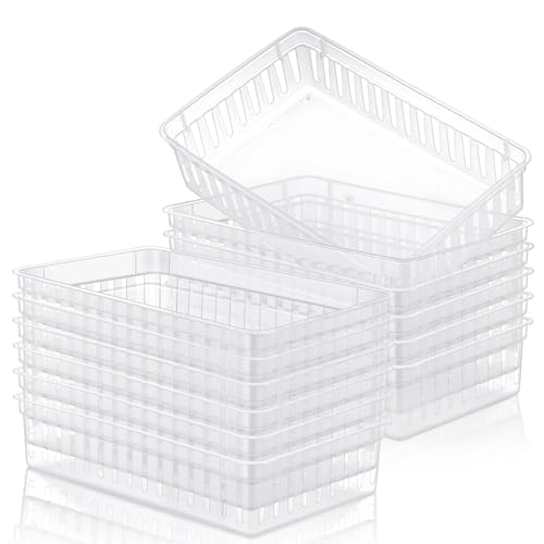 Wenqik Set of 12 Small Plastic Baskets for Organizing 10.24 x 6.5 x 2.36 Inch Pharmacy Baskets Rectangular Trays Plastic Organizer for Office Pharmacy Dorm Kitchens, Closets Shelves(Clear) - color: Clear