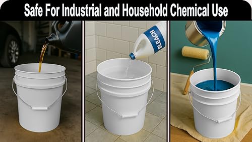 MKS Plastics 5-Gallon Bucket Only – No Lid Included, Made in USA, Food Grade BPA Free Plastic, Heavy Duty Multi-Use, Metal Handle with Grip, Stackable Storage – White, 1 Pack - color: White, size: 1