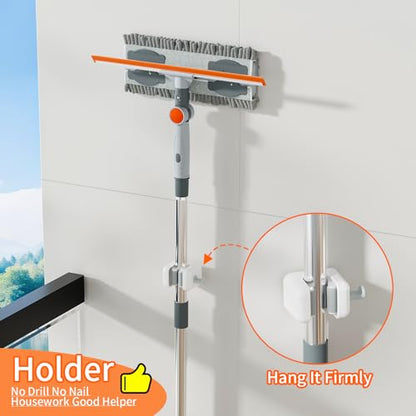 6.4FT Extendable 2-in-1 Window Washing Kit with Long Handle, 180° Rotatable Head & No-Drill Storage Holder, Streak-Free Window Squeegee for High Windows, Glass, Shower, and Car Windshield Cleaning - color: Grey/Orange/Chrome