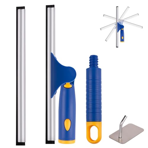 10" Swivel Window Cleaning Squeegee, All-Purpose Anti-Slip Window Squeegee with 2 Blades, Window Cleaner Tool Bathroom Squeegee for Shower Doors, Tile Shower Walls，Mirrors,Car Windshields - color: Blue, size: 10 inch