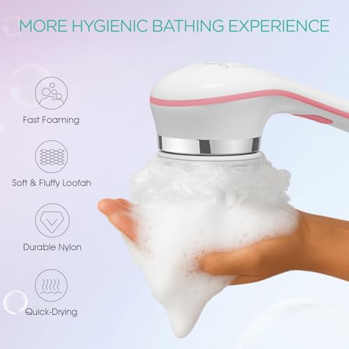 VOYOR Electric Body Brush Back Scrubber for Shower Rechargeable Exfoliating Bath Brush Powered Shower Brush with Non-Slip Long Handle Deep Cleansing, Exfoliation, Massaging Spin Brush BC100 (Pink) - color: Pink