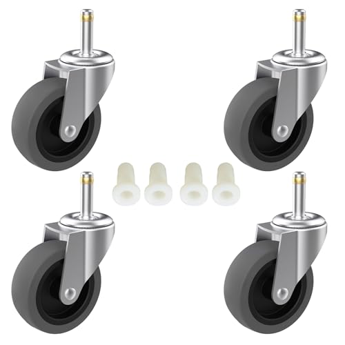 RILIDRI 3-Inch Swivel Stem Caster for Rubbermaid Mop Bucket Utility Cart, 7/16-Inch Stem Diameter Rubber Wheel Set of 4, Heavy Duty TPR Weber Grills Shop Vac Replacement Wheels - style: 3 Inch-150LB (No Brakes)
