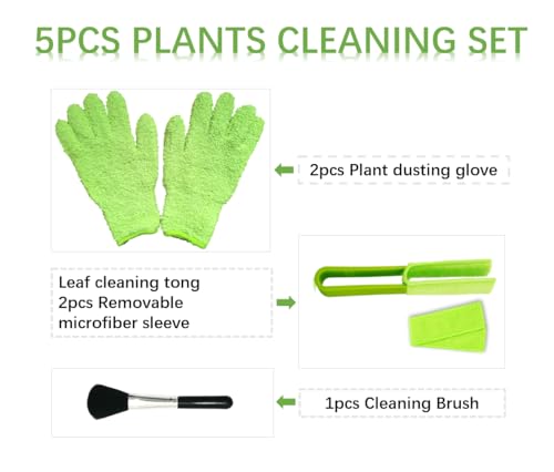 Microfiber Gloves for Plant Dusting, Dusting Gloves for Plants, Gentle Leaf Shine, Comes with 2 Removable Sleeves and 1 Cleaning Brush (5pcs)
