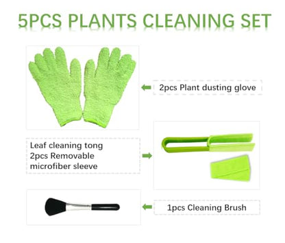 Microfiber Gloves for Plant Dusting, Dusting Gloves for Plants, Gentle Leaf Shine, Comes with 2 Removable Sleeves and 1 Cleaning Brush (5pcs)
