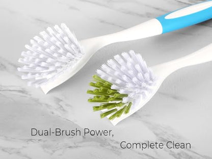 Dish Brush with Handle, Firm & Stiff Bristles Dish Scrubber for Pots, Pans & Sink Cleaning, 20 Bulk Pack - color: Yellow & Blue 20 Pack
