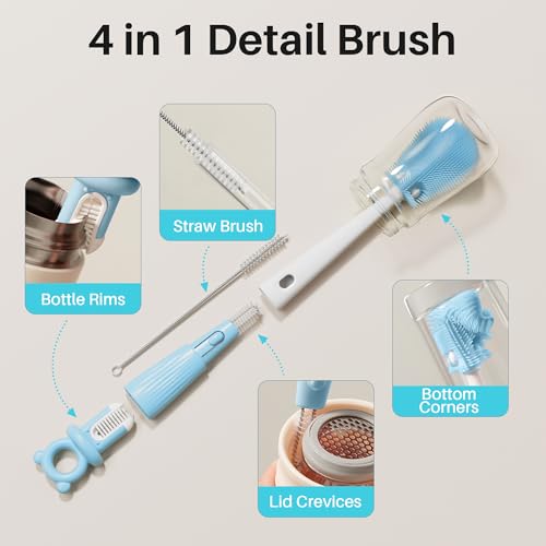 JOYMOOP Silicone Bottle Brush & Straw Cleaner Brush Set, Multi-Functional Bottle Washer for Sports Water Bottle,Glassware,Vase,and Narrow Neck Containers,Blue - color: Blue