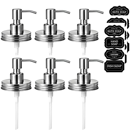 Amolliar Mason Jar Liquid Soap Dispenser Lids, 304 Stainless Steel Pump16oz Regular Mouth Mason Jar, Rustic Farmhouse Decor, Hand Soap,Dish Soap, Lotion Soap, Brushed Nickel-6 Pack, Extra 3 Long Tubes - color: Brushed Nickel, size: 6 Pack