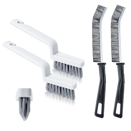 SIMPOR 4Pcs Grout Cleaner Brush Set, V Shape Grout Brush & Crevice Cleaning Brush, Stiff Tile Brush for Bathroom Kitchen Shower Floor Window Grout Cleaning Brush Gap Cleaning