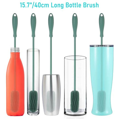15.7" Silicone Bottle Brush, ddLUCK Water Bottle Cleaner Brush for Stanley, Hydroflasks, Glass, Thermos Sports Bottle, Vase and Glassware, Bottle Brush Cleaner for Small Narrow Neck Containers (Green) - color: Long Green