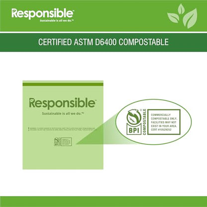 Responsible Products Kitchen Bin Liners, Certified Compostable, Heavy Duty Multipurpose Food Scrap Bags, Made from Compostable Materials (13 Gallon, 13 Gallon (120 Count)) - size: 13 Gallon (120 Count), style: 13 Gallon Drawstring