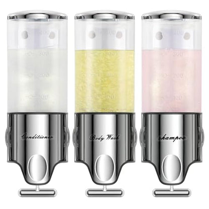 Shampoo and Conditioner Dispenser,Dispensers for The Shower,Shower Soap Dispenser 3 Chamber No Drill,Shampoo Conditioner Body Wash Dispenser Wall Mount for Bathroom(Triple x 17.6 oz,Clear) - color: Clear