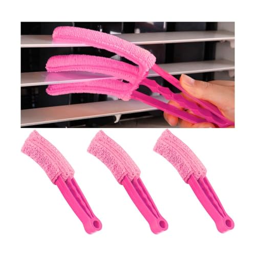 3PCS Mini Duster for Car Air Vent, Automotive Air Conditioner Cleaner and Brush, Vehicle Blind Dust Cleaning Tool for Keyboard, Window, Shutter, Universal for SUV, Truck, RV（Rose Red） - color: Rose Red
