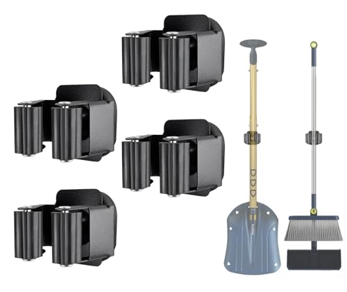 Upgraded Magnetic Broom and Mop Holder Wall Mount, Space-Saving Heavy Duty No Drill Over the Door Broom Gripper RV Camper Wall Organizer,Black,4 Pcs - size: 4 Pcs